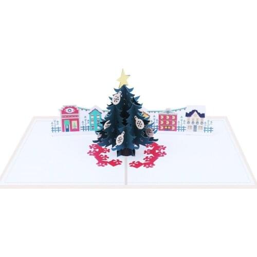 10pcs Wholesale 3D Handmade Cartoon Merry Christmas Tree street Paper Invitation Greeting Cards PostCard New Year Kids Gift