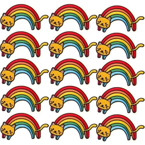 Pulaqi 10PCS Rainbow Cat Patch Hippie Wholesale Patch Patches Iron On Patches For Clothing Punk Wholesale Dropship Custom Patch
