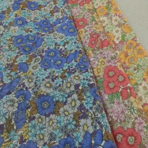 100% Plain Cotton Poplin Yellow Pink Blue Blooming Flower Printed Cotton Poplin Fabric 50x140cm Floral Fabric Patchwork Cloth