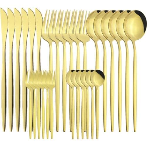 30pcs Gold Dinnerware Set Stainless Steel Tableware Set Knife Fork Coffee Spoon Cutlery Set Kitchen Flatware Dishwasher Safe