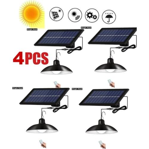 4pcs remote 30 led 2 head Retro Lampshade Solar Pendant Chandelier solar Outdoor Lights Bright Wall Light with Wireless Waterpro