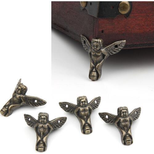 4Pcs Antique Bronze Angel Gift Box Wood Case Corner Protector Furniture Decor