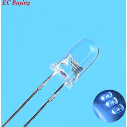 5mm White LED Round Light Emitting Diode Transparent Ultra Bright Lamp Bead Plug-in DIY Kit Practice Wide Angle 5 mm 10 pcs/lot