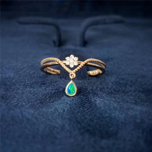 Aazuo 18K Yellow Gold Natural Opal Real Diamond Ring Christmas Gift for Woman Girls Mother Charm Jewelry Fashion Love tiny thin