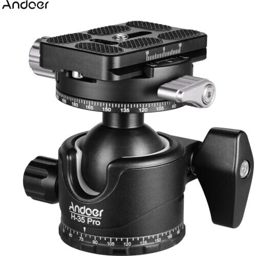Andoer H-35 Pro Panorama Ballhead Ball Head Tripod Mount Adapter Low Gravity Center with Dual Panoramic Scale U-Groove for DSLRs