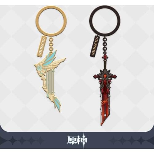 Anime Genshin Impact Weapons Sword Theme Metal Keychain Cosplay Cartoon Keyring School Bag Pendant Toy Accessories Xmas Gifts