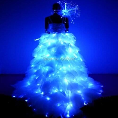 White LED Dance Women Clothing Girls LED Wedding Dress LED Light Suits Luminous Performance Costumes