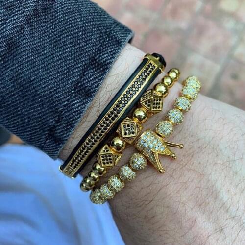 2020 Royal Crown Charm Bracelet Men Metal Pave Cz Bead Bracelet For Men Jewelry Gift Pulsera Hombre