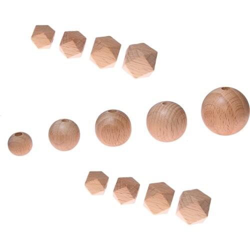 100pcs Multi Size Round Hexagon Beech Wood Baby Teething Beads Chewable Baby Teether Pacifier Bracelet Necklace Jewelry Making