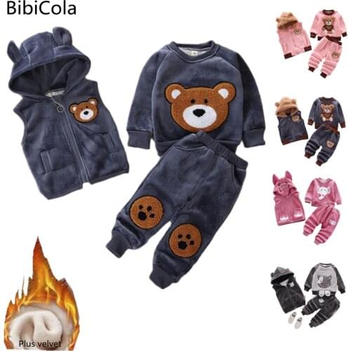 Children Christmas Clothes Sets Boys Autumn Winter Sweater Suit Plus Girls Velvet Thicken Warm Vest Hoodie Pants 3pcs Clothing