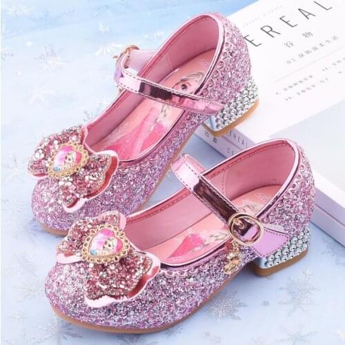 Disney girls new shoes children crystal High heel cartoon frozen princess elsa casual shoes little girl single shoes