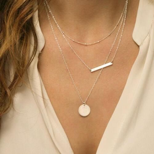 European Round Sequin Metal Strip Geometric Pendant Necklace for Women Multilayer Vintage Chains Necklace Jewelry YN428