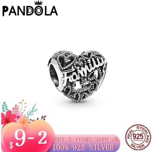 Hot 100% 925 Sterling SILVER charms Family Heart Charm fit Original Pandora Bracelet silver 925 jewelry