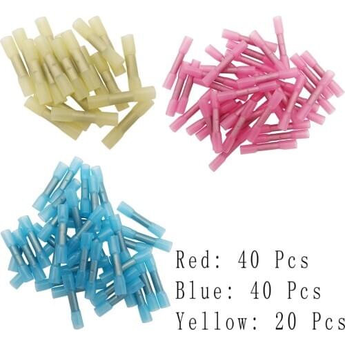 100Pcs/lot 3 Sizes Seal Heat Shrink Butt Wire Connector Insulated Waterproof Heat Shrink Electrical Crimp Terminals 22-10 AWG