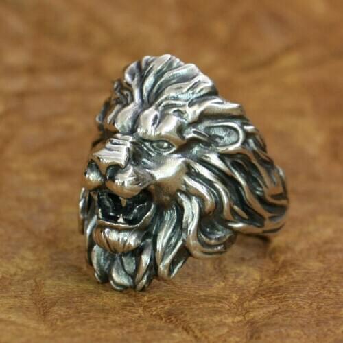 King of Lion Ring 925 Sterling Silver Mens Biker Rock Punk Ring TA191 US Size 7~15