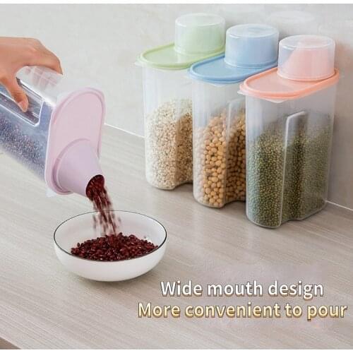 2.5L/1.9L PP Food Storage Box Plastic Clear Container Set with Pour Lids Kitchen Storage Bottles Jars Dried Grains Tank