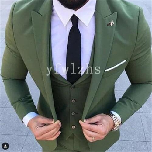Handsome One Button Groomsmen Peak Lapel Groom Tuxedos Wedding Dress Men Suits Blazer Prom Dinner (Jacket+Pants+Tie+Vest) B113