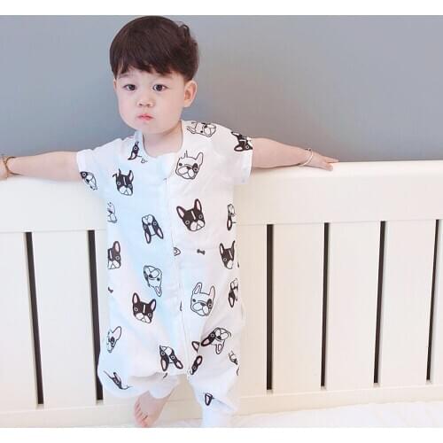 Summer Short Sleeve Bamboo Cotton Split Leg Sleeping Bag Baby Kick Protection Soft Cartoon Boy Girl Sleeping Bag 1-3 years