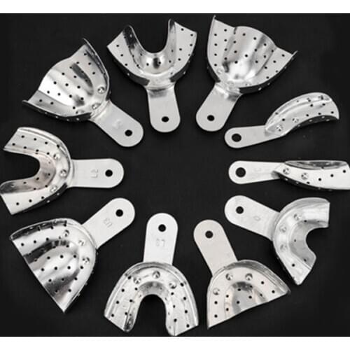 10pcs/ Dental Products with holes Aluminum Impression Tray Bite Denture Instrument Impression Trays