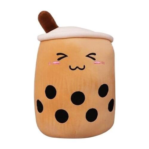 Cute Fruit Drink Plush Stuffed Soft Pink Strawberry Milk Tea Plush Boba Tea Cup Toy Bubble Tea Pillow Cushion Kids Gift
