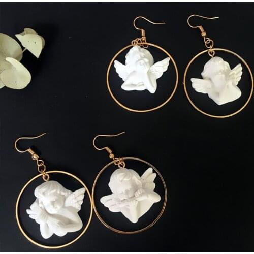 Cute Plaster Cupid Drop Earrings for Women Asymmetric Ear Rings Mini God Of Love Eros Angel Dangle Earring Hooks Fashion Jewelry