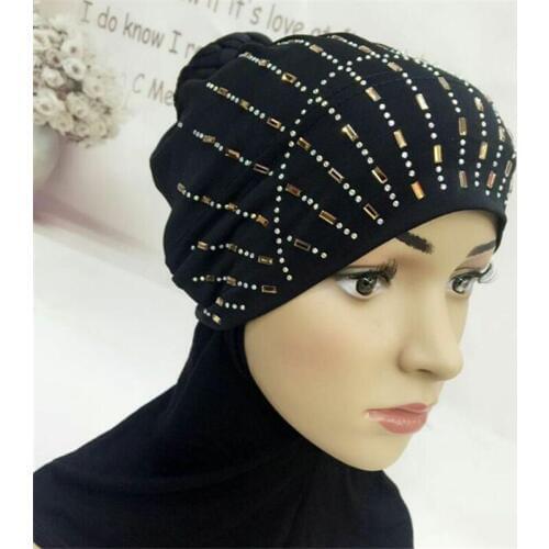 Fashion Women Lady Rhinestone Muslim Caps Hijab Islamic Underscarf Hats Arab Headwear