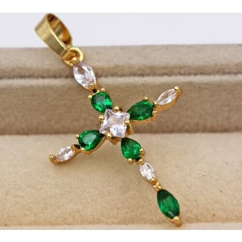 RLOPAY fashion Bohemian cross Pendant for Women Gold plated green zircon Pendant Fashion Wedding Jewelry accessories Gift