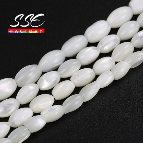 Natural White Mother of Pearl Mop Shell Beads Women Fashion Jewelry Oval Shell Beads for Jewelry Making Accessries Beads 15