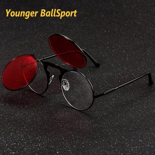 2021 New Retro Metal Punk Steam Flip Sunglasses Mens and Womens Metal Round Sunglasses Driverasses Fishing glasses Gift bag
