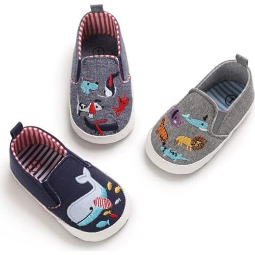Baby Boy Shoes Casual Canvas First Walkers Cute Cartoon Moccasins Soft Sole Infant Shoes Newborn Footwear Blue Toddler Shoes