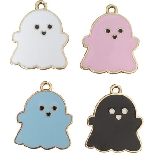 10Pcs 24x20mm Metal Enamel Ghost Charms Cute Demon Pendants Accessories For Making Halloween DIY Jewelry Earrings Necklace New