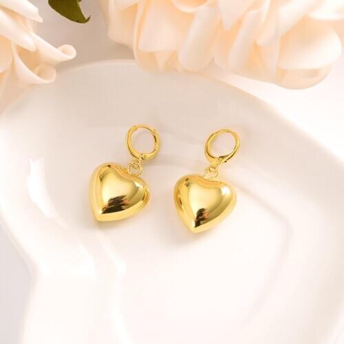Simple Design Gold ball beads Heart Drop Earrings For Women New Brand Fashion Ear Cuff Piercing Dangle Earring Gift