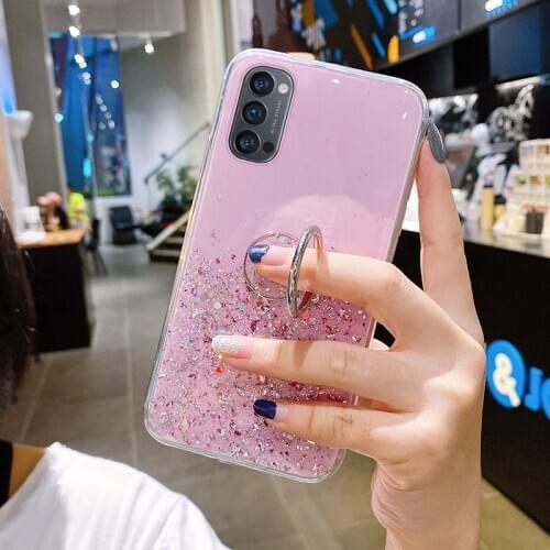 Luxury Ring Bling Glitter Silicone Phone Case For Oppo Reno 4 3 2 Ace Pro Find X2 RX 17 15 Neo F 12 11 Ultra-thin Sequins Cover