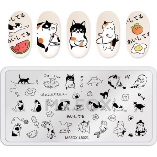 WAKEFULNESS Rectangle Nail Stamping Plates Flower Cat Stainless Steel Nail Stamp Image Stencils Nail Art Template Manicure