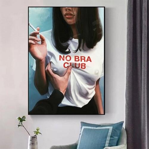 Modern Smokes Bad Girls Wall Pictures No Bra Club Girl Canvas Paintings on The Wall Art Posters and Prints for Parlour Decor