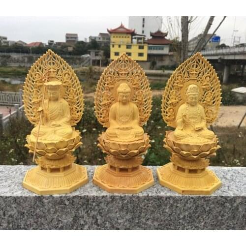 3PCS TOP High grade wood carving All-powerful Three Sages XI FANG SAN SHENG Buddha statue home Temple efficacious bless Talisman