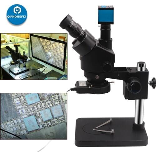 7X-45X Trinocular Microscope Continuous Zoom Black Simul Focal Stereo Microscope Adjustable LED Light 14 38MP 21MP HDMI Camera
