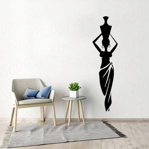 African Woman Girl Vinyl Wall Stickers Living Room Africa Culture Dance Style Pitcher Vase Wall Decal Home Decor Pattern WL1622