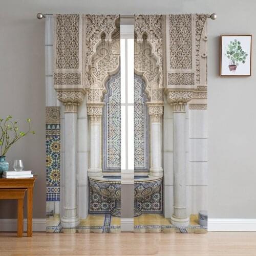 Islam Building Morocco Tulle Window Curtain for Living Room Modern Sheer Curtain for Bedroom Kitchen Drapes Custom