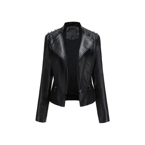 Faux Leather Pu Jacket Women 2021Autumn Winter Long Sleeve Slim Fashion Motorcycle Jacket Black Faux Leather Coats Outerwear