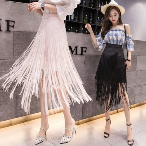 Half-length skirt female spring and summer new Korean style high waist fringed irregular fairy mid-length skirt trendy dress