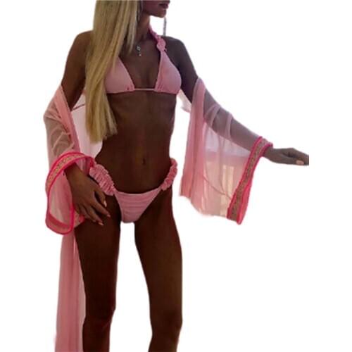 2021 Womens Tie Dye/Solid Color Bikini Set Sexy Ruffle Trim Tank Tops + High Cut Bottoms 2 Piece Swimsuit Set Biquinis