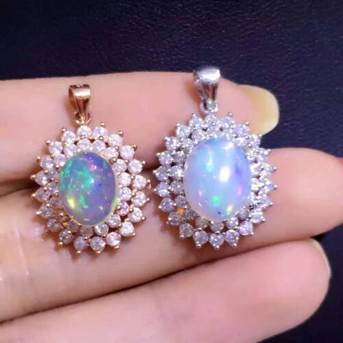 Natural opal pendant S925 Sterling silver Natural amethyst Pendant Necklace trendy Elegant Clouds round women girl jewelry