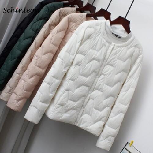 2021 Schinteon Women Ultra Light Down Jacket Casual Short Coat Thin Inner Bottoming Garment Spring Autumn Outwear New