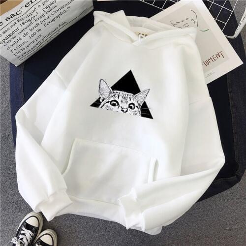 Autumn Winter Pullover Graphics Hoodie Sweatshirts Women Cat Kawaii Kangaroo Pocket Hoodie Korean Streetwear Oversized Outwear