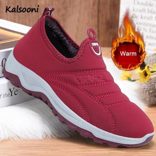 Kalsooni Winter Women Shoes Velvet lining Casual Sports Shoes Flat Lazy Shoes