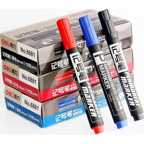 1 box 10 pcs one side deli marker pen permanent marker pen 1.5mm oil type black red blue 3 colors fabric marker pen deli brand