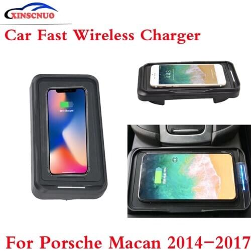 10W QI Car wireless Charger Photo For Porsche Macan 2014 2015 2016 2017 Fast Charging Case Plate Central Console Storage Box