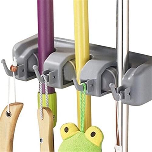 3 Position 4 Hooks Kitchen Wall Mount Hanger Multifunctional Storage Mop Brush Broom Organizer Holder For Kitchen Home GI882055