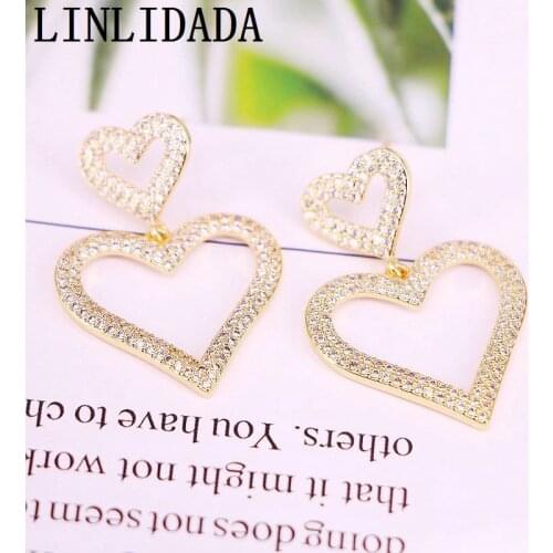5Pair Gold Color Clear Cz Zircon Heart Dangle Earrings for Women Earring CZ Jewelry